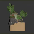 Miniature Tropical 3D Scene With Palm Trees Hut Pool And Sandy Decorative Base
