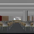 Modern Conference Room Interior Design With Meeting Tables Large Screen And Lighting System