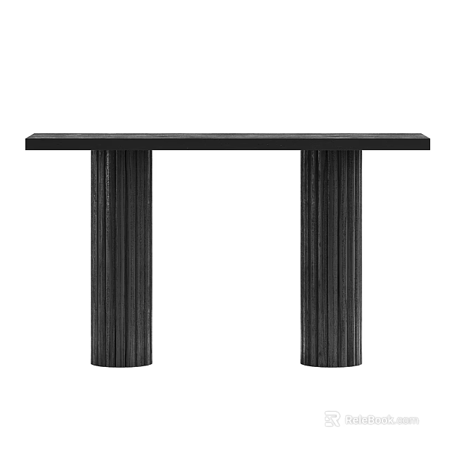 Minimalist Black Dining Table With Textured Column Legs And Sleek Surface 3d model 
