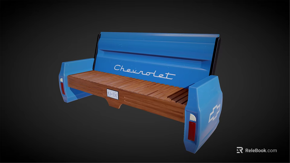 Unique Outdoor Chair Designed From Blue Chevrolet Truck Bed With Wooden Seat 3d model 