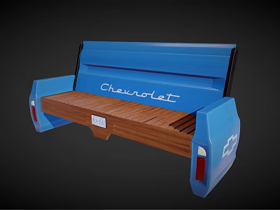 Unique Outdoor Chair Designed From Blue Chevrolet Truck Bed With Wooden Seat 3d model