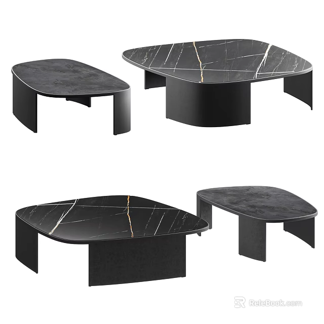 Modern Marble Top Coffee Tables With Black Frame And Geometric Design 3d model