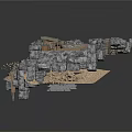 3D Model Of Ancient Stone Bridge With Gray Stones And Wooden Beams
