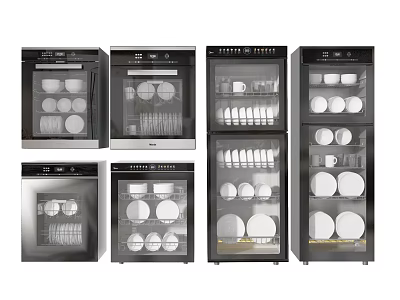 Multiple Modern Stainless Steel Kitchen Disinfectors Storing Tableware And Plates 3d model