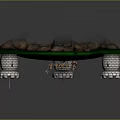 Cartoon Turtle Scene With Green Surface Stone Textured Area And White Pillars Central Hole