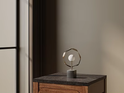 Modern Table Lamp with Geometric Gold Frame White Sphere Gray Base on Bedside Table 3d model