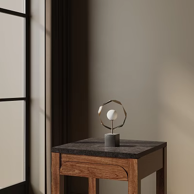 Modern Table Lamp with Geometric Gold Frame White Sphere Gray Base on Bedside Table 3d model