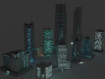 Modern office building city night view building 3d model