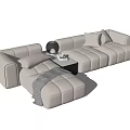 Modern Light Gray Sectional Sofa With Tufted Design Accent Pillows Side Table And Lamp 3d model