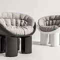 Modern Leisure Chair With Black White Cylindrical Base And Gray Quilted Cushion