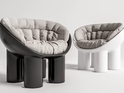 Modern Leisure Chair With Black White Cylindrical Base And Gray Quilted Cushion 3d model