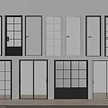 Modern Hinged Doors With Various Glass Grid Patterns And Black White Frame Designs 3d model