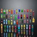 Collection of Colorful Assorted Beverage Bottles With Various Shapes And Reflections