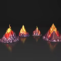 Colorful Volcanic Landscape With Flaming Peaks And Red Orange Purple Reflections