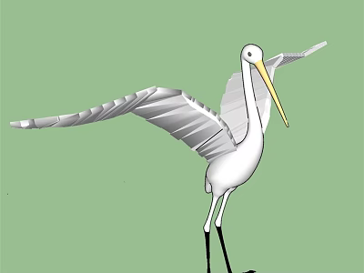 Graceful Flying White Egret with Spread Wings on Green Background 3d model