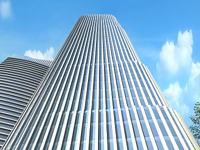 Modern Tall Office Building With Glass Curtain Wall And Blue Sky Background 3d model