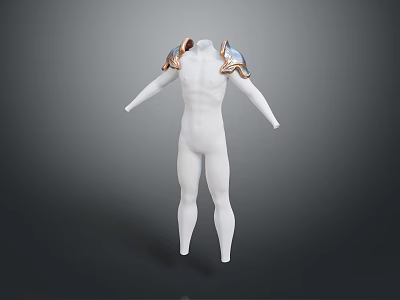 White Mannequin With Decorative Shoulder Armor Featuring Gold And Blue Accents 3d model