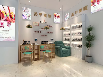 Luxury Jewelry Store Interior Featuring Display Shelves And Elegant Decorative Plants 3d model