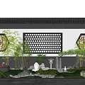 Chinese style landscape sketch courtyard landscape flowing plants ancient architecture 3d model