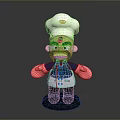 Cartoon Chef Figure With White Hat Black Hair Beard And Pink Gloves