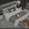 Elegant Double Bed With Upholstered Headboard Decorative Pillows Nightstands And Bench