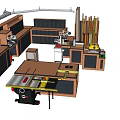 Industrial Woodworking Equipment Workshop Featuring Table Saw Workbench Storage Cabinets And Wood Materials