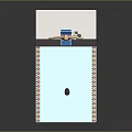 3D Model Diving Platform Scene With Swimming Pool Red Swimsuit Figure And Colorful Lane Dividers