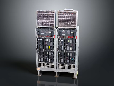 Industrial Control Cabinets With Modular Panels And Indicator Lights Side by Side 3d model