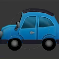 Cute blue cartoon car with dark roof yellow headlights and reflection