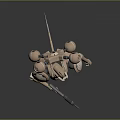 Game And Movie Character Mechanical Robot With Beige Color Red Eyes Multiple Circular Components Weapon
