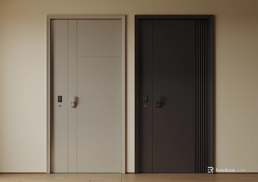 Modern Security Doors In Light And Dark Colors With Secure Lock Features 3d model