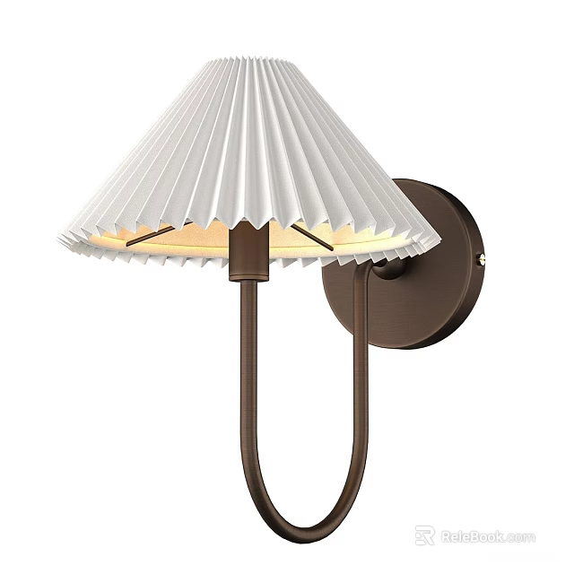 Modern Wall Sconce With White Pleated Shade And Metal Bracket Mounted On Wall 3d model 