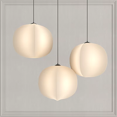 Three Spherical Beige Pendant Lights For Modern Minimalist Indoor Decor 3d model
