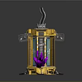 Yellow Framed Mechanical Device With Blue Transparent Panels Metal Brackets And Top Pipe