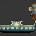 Turquoise Glazed Accent Furniture With Gold Decorative Accents And Carved Top Ornament