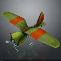 Aerospace Biplane Model Featuring Green Red Wings Propeller And Gray Background