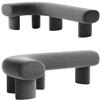 Modern Gray Upholstered Public Chair With Rounded Armrests And Cylindrical Legs 3d model