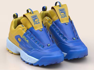 Fila Blue And Yellow Color Block Sneakers Design 3d model