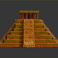 Ancient Pyramid Landscape Featuring Stepped Structure Detailed Steps And Orange Green Tones