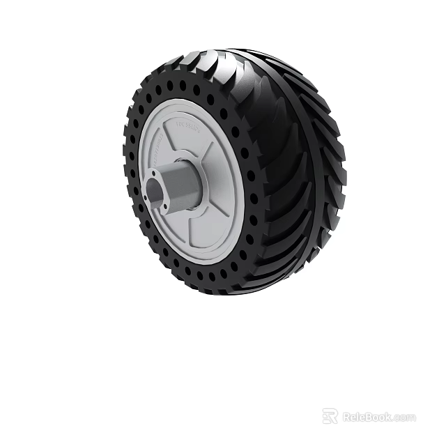 Black Rubber Tire With Silver Hub And Tread Pattern For Vehicle Wheels 3d model
