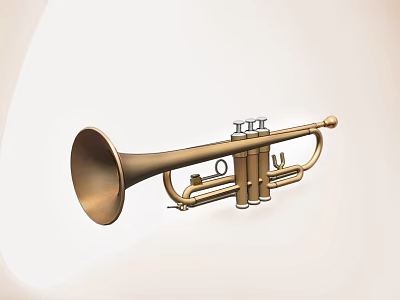 Shiny Brass Trumpet Musical Instrument With Golden Finish And Smooth Design 3d model