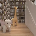 Book Art Inspired Children's Library Interior With Bookshelves Slide Teepee And Toys