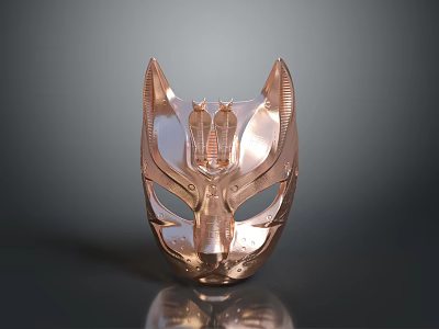 Shiny Copper Animal Head Mask With Intricate Carved Details And Metallic Texture 3d model
