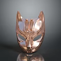 Shiny Copper Animal Head Mask With Intricate Carved Details And Metallic Texture