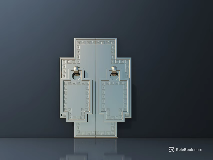 Ornate Metal Door Handles With Symmetric Geometric Patterns And Classic Design 3d model 