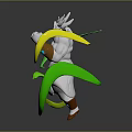 White Haired Character In Dynamic Pose With Green And Yellow Energy Creatures