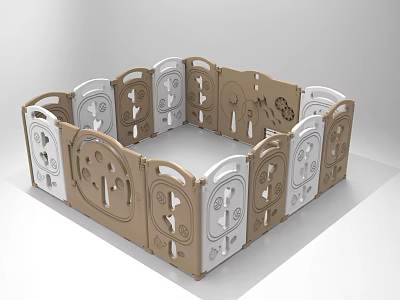 Baby Playpen With Brown And White Panels And Cutout Animal Designs 3d model