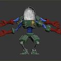 Mechanical Game Movie Character With Transparent Dome Head Green Body Red Arms And Metal Joints
