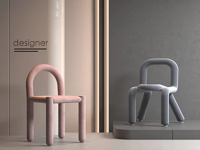 Soft Designer Kids Chair With Pink And Grey Modern Rounded Design For Children 3d model