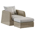 Outdoor Wicker Sofa With Light Colored Cushions And Matching Ottoman 3d model